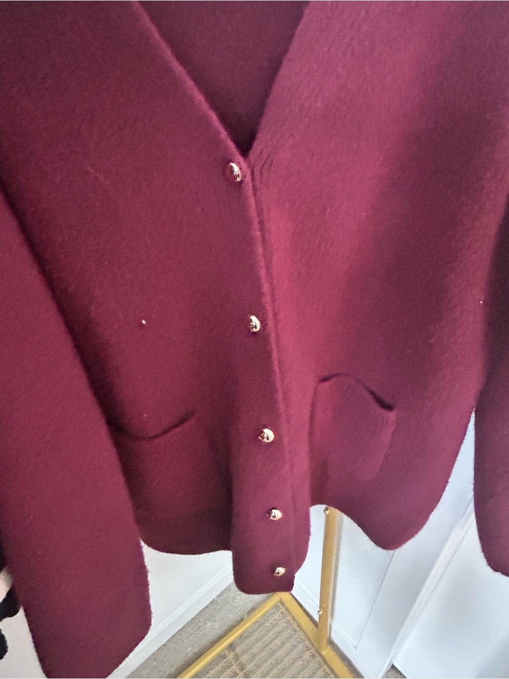 Zara Deep Wine Button-Front V-Neck Cardigan - Picture 4 of 6